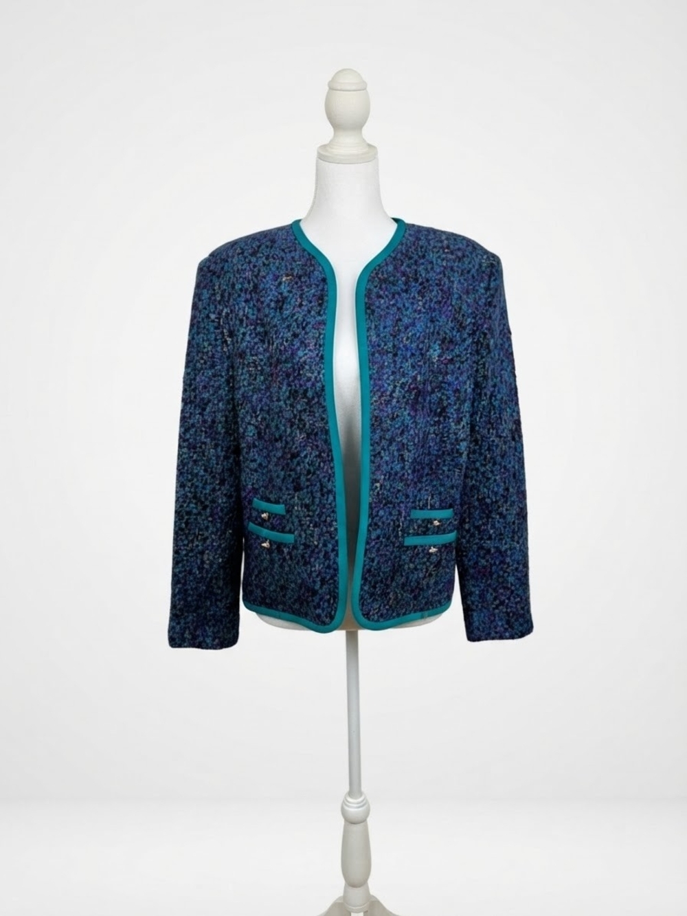 Vintage Ann Kirk Chicago Teal Purple Tweed Structured Jacket Dark Academia Retro